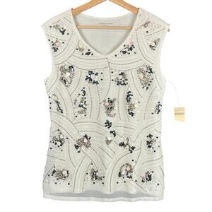 Coldwater Creek Womens S 8 White Sleeveless Pullover Starry Sequin Top